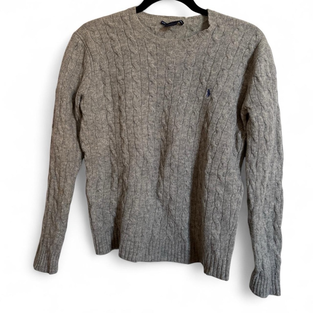 Women’s Ralph Lauren Light Gray Cable Knit Crewneck Sweater